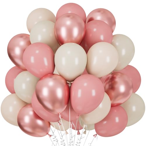 60 Stück Luftballons Beige Retro Rosa, Helium Luftballons Dusty Rosa Sand Weiß, Metallic Rosegold Latex Ballons, 12 Zoll Nude Aprikosen Partyballon Deko fur Boho Hochzeit Geburtstag Baby Shower von Epokus