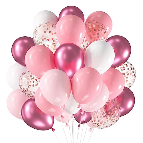 Luftballons Rosa Weiß, 60 Stück Metallic Rosa Rosegold Konfetti Ballons, Hellrosa Weiss Helium Ballon, Rosa Weiß Latex Ballons Set für Geburtstag Hochzeit Mädchen Party Babyparty von Epokus