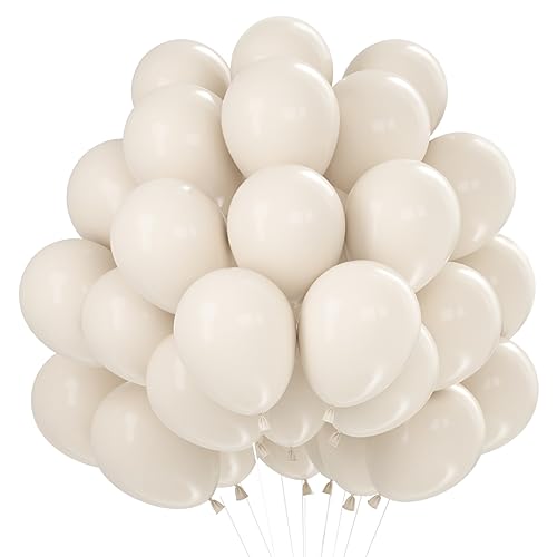 Luftballons Sand Weiß, 60 Stück 12 Zoll Retro Cream Weiss Latex Ballons, Matt Sand Weiß Helium Ballon, Beige Partyballon für Geburtstag Babyparties Hochzeit Valentinstag Graduierung Kommunion Party von Epokus