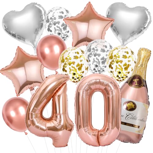 Deko 40. Geburtstag Frauen, Roségold 40. Geburtstag Deko Set, Rosegold Zahlen Luftballon 40 XXL, Helium Folienballon Konfetti Luftballon für Frau 40 Jahre Geburtstag Party Deko von Epokus