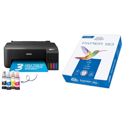 Epson EcoTank ET-1810 nachfüllbares Farbig Tintenstrahldrucker & Avery Zweckform 2563 Drucker-/Kopierpapier (500 Blatt, 90 g/m², DIN A4 Papier, hochweiß, für alle Drucker) 1 Pack von Epson