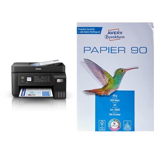 Epson EcoTank ET-4800 4-in-1 Tinten-Multifunktionsgerät & Avery Zweckform 2563 Drucker-/Kopierpapier (500 Blatt, 90 g/m², DIN A4 Papier, hochweiß, für alle Drucker) 1 Pack von Epson