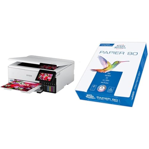 Epson EcoTank ET-8500 3-in-1 Tinten-Multifunktionsgerät & Avery Zweckform 2563 Drucker-/Kopierpapier (500 Blatt, 90 g/m², DIN A4 Papier, hochweiß, für alle Drucker) 1 Pack von Epson