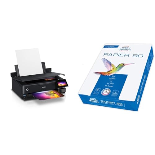 Epson EcoTank ET-8550 3-in-1 Tinten-Multifunktionsgerät (Kopie & Avery Zweckform 2563 Drucker-/Kopierpapier (500 Blatt, 90 g/m², DIN A4 Papier, hochweiß, für alle Drucker) 1 Pack von Epson