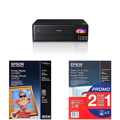 Epson EcoTank ET-8550 3-in-1 Tinten-Multifunktionsgerät & Foto Papier glänzend A3 20 Blatt 1er-Pack & Premium glossy photo Paper inkjet 255g/m2 A4 2x15 Blatt Pack von Epson