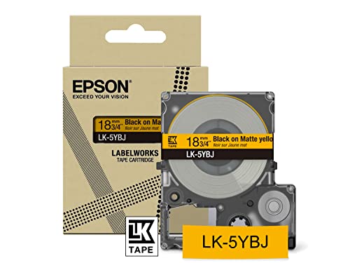 Epson Etikettenkassette, mattes Beschriftungsband LK-4YBJ schwarz auf gelb, langlebiges Band für Epson LabelWorks Etikettendrucker, wasser- & verschleißfest, 8 m x 12 mm von Epson