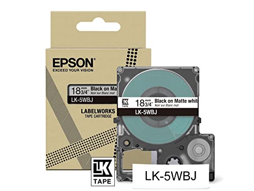 Epson Etikettenkassette, mattes Beschriftungsband LK-5WBJ schwarz auf weiß, langlebiges Band für Epson LabelWorks Etikettendrucker, wasser- & verschleißfest, 8 m x 18 mm von Epson