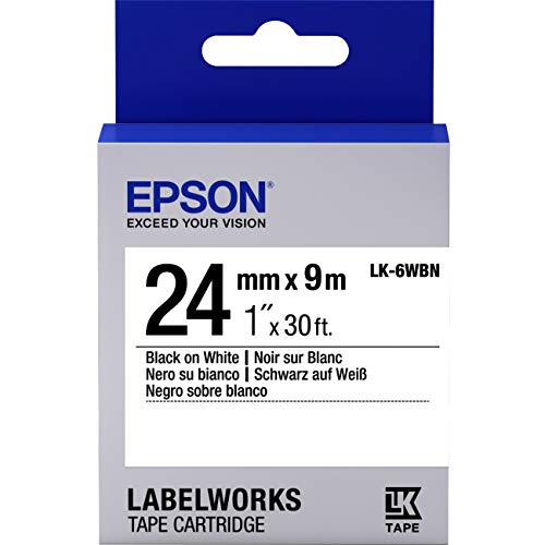 Epson LabelWorks Standard LK (ersetzt LC) Bandkassette, ca. 2,5 cm, Schwarz auf Weiß (LK-6WBN), für LabelWork LW-600P und LW-700 Etikettendrucker von Epson