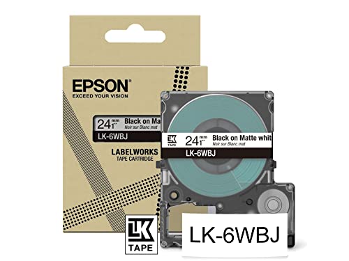 Epson Etikettenkassette, mattes Beschriftungsband LK-6WBJ schwarz auf weiß, langlebiges Band für Epson LabelWorks Etikettendrucker, wasser- & verschleißfest, 8 m x 24 mm von Epson