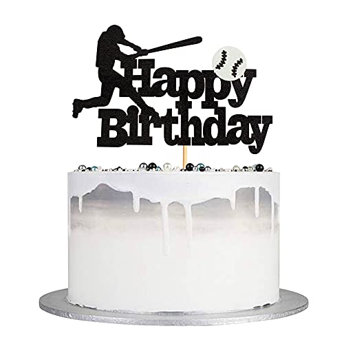 Ercadio 1 Packung Happy Birthday Baseball Kuchen Topper Glitzer Sport Baseball Spieler Kuchen Pick für Baseball Thema Babyparty Jungen Geburtstag Party Kuchen Dekorationen Zubehör von Ercadio