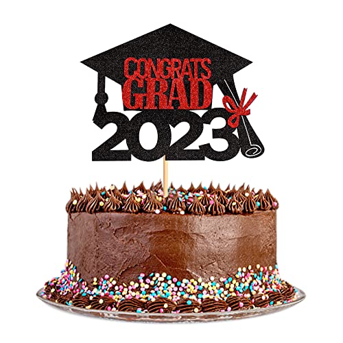 Ercadio 1 Packung glitzernde rote Congrats Grad 2022 Graduation Cake Topper Klasse von 2022 Cake Picks Graduation Cap Diplom Cake Decorations Senior 2022 Graduation Party Supplies von Ercadio