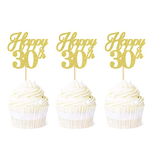 Ercadio 24 Stück Happy 30th Cupcake Topper Gold Glitter 30th Cupcake Picks Hello 30 Cupcake Dekors Happy 30th Cupcake Picks Geburtstag Hochzeit Jahrestag Party Kuchen Dekorationen Zubehör von Ercadio