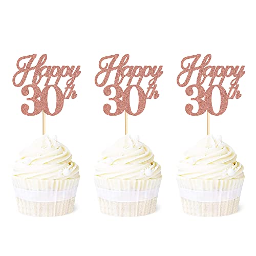 Ercadio 24 Stück Happy 30th Cupcake Toppers Rose Gold Glitter 30th Cupcake Picks Hello 30 Cupcake Decors Happy 30th Cupcake Picks Geburtstag Hochzeit Jahrestag Party Kuchen Dekorationen Zubehör von Ercadio