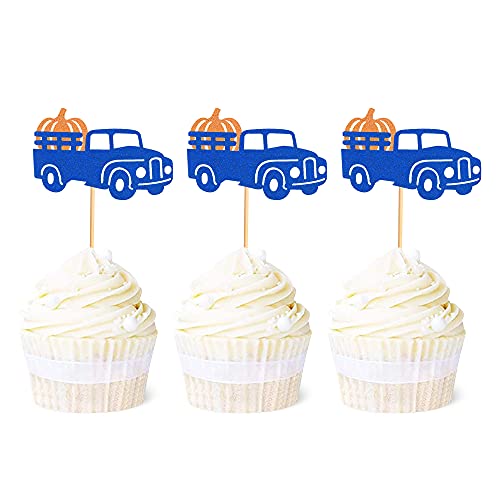 Ercadio 30 Stück Kürbis LKW Cupcake Topper Glitzer Herbst Ernte Kürbis Cupcake Picks Baby Shower Geburtstag Herbst Thema Thanksgiving Party Kuchen Dekorationen Zubehör von Ercadio