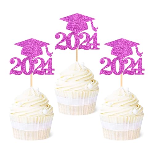 Ercadio 36 Stück 2022 Graduation Cap Cupcake Toppers Glitter Class of 2022 Grade Cap Cake Picks 2022 Graduation Theme Party Cake Decorations Purple von Ercadio