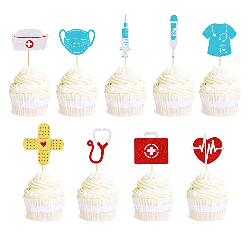 Ercadio 36 Stück Krankenschwester Cupcake Topper Krankenschwester Abschluss Cupcake Topper 513 Nurse Day Cake Topper für medizinische Rn Thema Geburtstag Party Kuchen Dekors Supplies von Ercadio