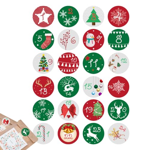 Adventskalender Aufkleber, Aufkleber Weihnachten Zahlen 1-24 Weihnachtskalender Zahlenaufkleber Selbstklebende Sticker Für Kalender Weihnachtsetiketten Für Partygeschenke, Basteln, Backen, Etiketten von Erconsso