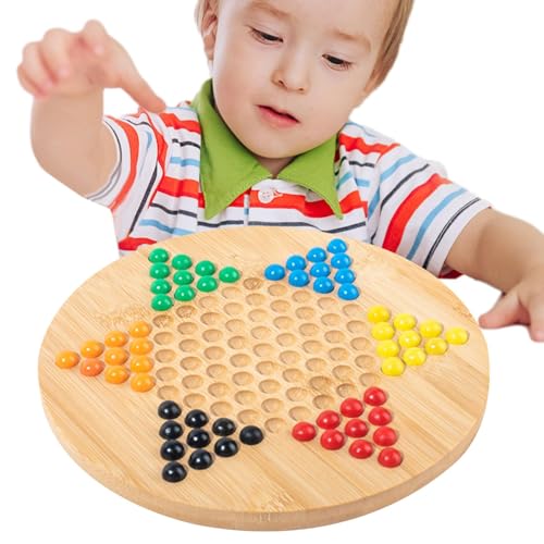 Erconsso Chinesisches Dame-Brettspiel, sechseckige Holz-Checkers-Platte,Glasperlen, chinesisches Holz, sechseckiges Schachbrett - Dame-Tischspiel, Brettspiele für Freunde und Familie von Erconsso