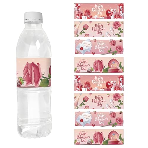 Erconsso Hochzeits-Wasserflaschen-Etiketten, Happy Valentines Day-Etiketten, 8X Valentinstag-Aufkleber für Wasserflaschen, Weinglasverpackung, Etikettendekoration für Trinkbecher von Erconsso