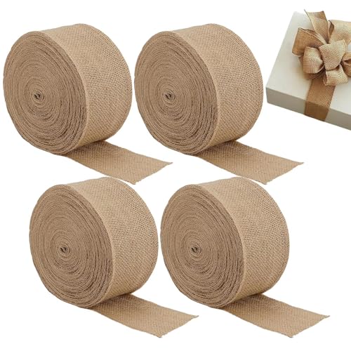 Erconsso -Sackleinenbänder mit Draht, Sackleinen-Geschenkband - Wrapping Crafts Dekoband,4 Rollen Sackleinen-Verpackungs-Bastelband mit Draht für Hochzeit, Zuhause, Café, Hotel von Erconsso