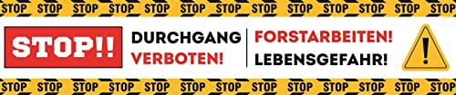 Banner 2,5 m 'Durchgang Verboten Forstarbeiten Lebensgefahr STOP' XXL Warnung PVC-Plane mit Ösen zum Aufhängen von Erhard-Trading