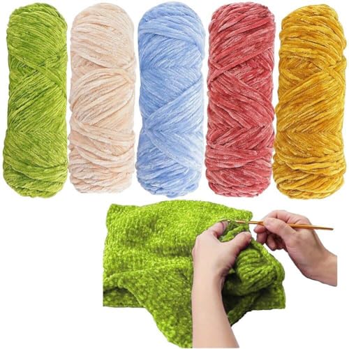 5pcs Super Soft Chenille Velvet Yarn Knitting Wolle Thick Warm Crochet Knitting Yarns for Art Knitting Doll Diy Bag Sweater Crafts von Ericetion