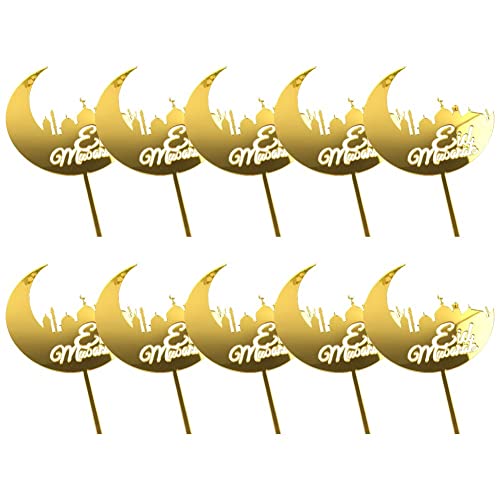 Ericetion 10pcs Cake Toper Gold Cupcake Topper Pick Eid Mubarak Party Dekoration Muslim Eid Backdekor Partyzubehör von Ericetion