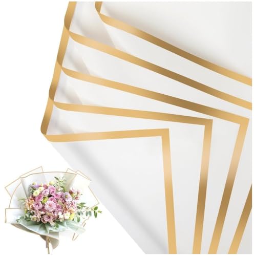 Ericetion 20 Blatt Blumen-Geschenkpapier Goldenen Kanten, Wasserfeste Blumenstrauß-verpackung Für Selbstgemachte Verpackungen, Hochzeiten, Geburtstage, Blumen von Ericetion