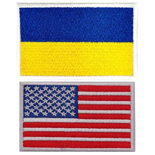 Ericetion America Ukraine Flagge Patches 2pcs Gesticktes Eisen Auf Patch Usa Ukrainisch Nationales Badge Emblem Hakenschleife Fastener Für Hat Bag -Rucksack von Ericetion