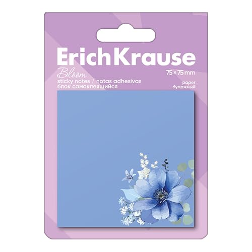 Haftnotizen 75x75mm 50 Blatt mit Blumenmotiv - selbstklebende Notizzettel - Haften sicher Klebezettel - Auffällige Post It Set - Sticky Notes - Pastell Blau von Erich Krause