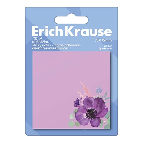 Haftnotizen 75x75mm 50 Blatt mit Blumenmotiv - selbstklebende Notizzettel - Haften sicher Klebezettel - Auffällige Post It Set - Sticky Notes - Pastell Lila von Erich Krause