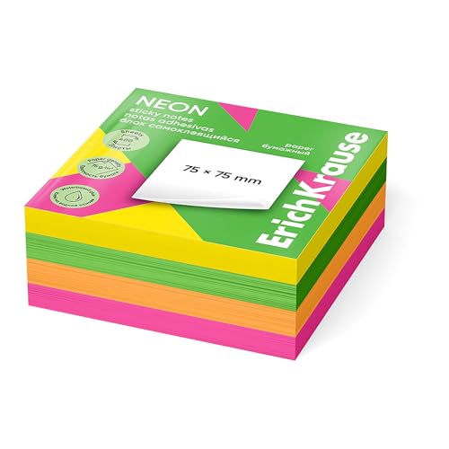 Haftnotizen Neon 75x75mm 400 Blatt wiederablösbare Klebezettel - Langlebige Notizzettel, Haften sicher - selbstklebende auffällige Post It Set - Sticky Notes Mix Bunt von Erich Krause