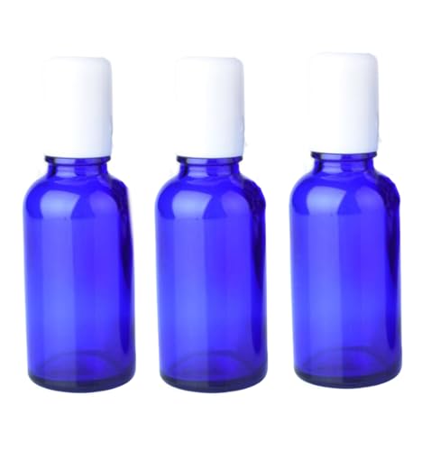 3 x 30 ml, leere blaue Glasflaschen mit Edelstahl-Rollkugeln, nachfüllbare Probenbehälter, Parfümöl, ätherisches Öl, Lippenbalsam von Erioctry