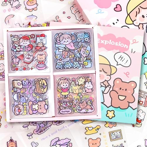 100 Pcs Kawaii Cartoon-Mädchen-Aufkleber-Set, Kawaii Sticker, PVC Transparent Dekorative Sammelalbum-Aufkleber für DIY Scrapbooking Album Zum Dekorieren Von Tagebüchern, Notizblöcken, Handys von Erioscar