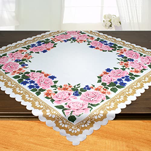 Tischdecke Rosen, weiß, 85x85 cm, Bedruckte Mitteldecke für den Frühling und den Sommer von Ernst Schäfer