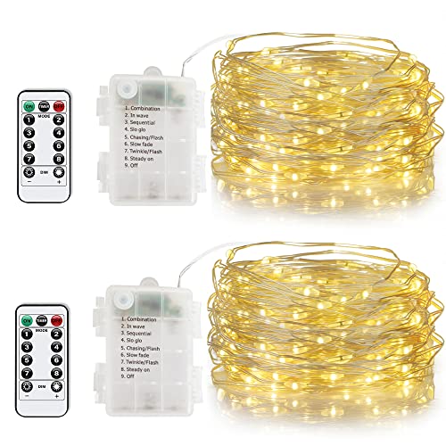 2 pack 10m Lichterkette, Eruibos Fairy Lights Kupfer Batterie mit 8 Modi IP65 Wasserdicht Fernbedienung & Timer Lichterketten für Zimmer Weihnachten Party Deko wohnzimmer Warmweiß von Eruibos Van