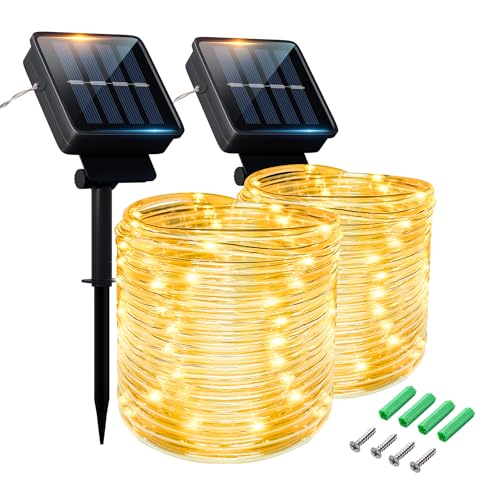 Eruibos Van 2 Pack Solar Lichterketten 10m 100 LED, 2 x 10 m Wasserdichte LED Lichtschlauch Solar Deko Lichter, 8 Modi Fairy Lights für Außen Garten Party Weihnachten Beleuchtung Dekoration von Eruibos Van