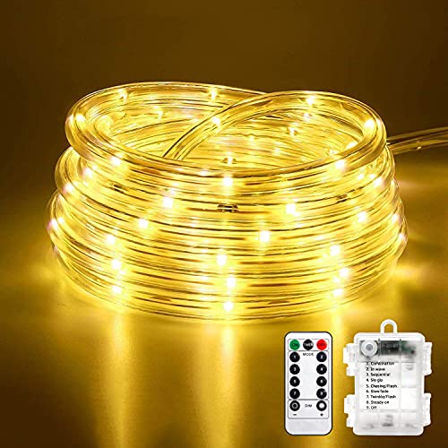 Eruibos Van 10M 100 LEDS Lichterschlauch Batterie, Schlauch Außen mit Fernbedienung und Timer, IP65 Wasserdicht, 8 Modi und dimmbar Lichterkette Innen Strom für Weihnachten, Schwimmbad Deko 5.5mm von Eruibos Van