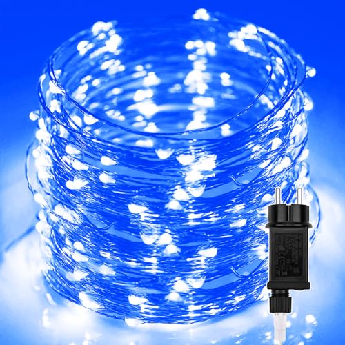 Außen LED Lichterkette, 30M 300 LEDs Halloween Weihnachts Lichter Blau, Kupferdraht Beleuchtung Innen Dekoration Wasserdicht mit 8 Modi für Zimmer, Weihnachten, Bäume, Garten, Party, Hochzeit,DIY Deko von Erwawee