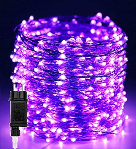 Außen Lichterkette 50m 500 LED, Kupferdraht Led Lichter Beleuchtung Violett, Innen Dekorationen Wasserdicht mit 8 Modi für Halloween,Weihnachten,Bäume,Zimmer, Garten,Party,Hochzeit,Urlaub Deko,Lila von Erwawee