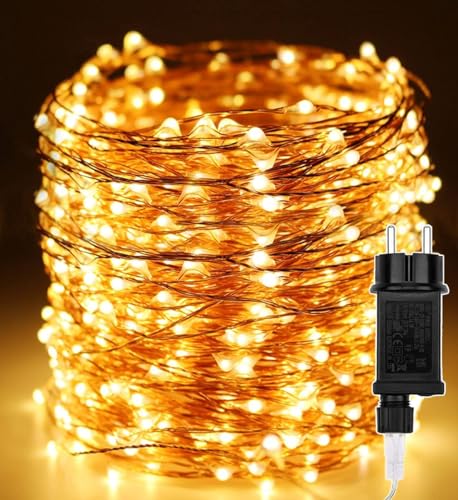 Lichterkette Außen 50m 500 LEDs Kupferdraht Beleuchtung Led Lichter mit Stecker 8 Modi Aussen Innen Dekoration Wasserdicht für Garten,Party,Zimmer,Weihnachten, Bäume,Hochzeit,Urlaub Deko,Warmweiß von Erwawee