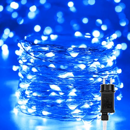 Außen LED Lichterkette Kupferdraht, 20M 200 LED Halloween Blau Beleuchtung Weihnachts Innen Dekoration Wasserdicht Lichter mit 8 Modi für Zimmer, Weihnachten, Bäume, Garten, Party, Hochzeit, DIY Deko von Erwawee