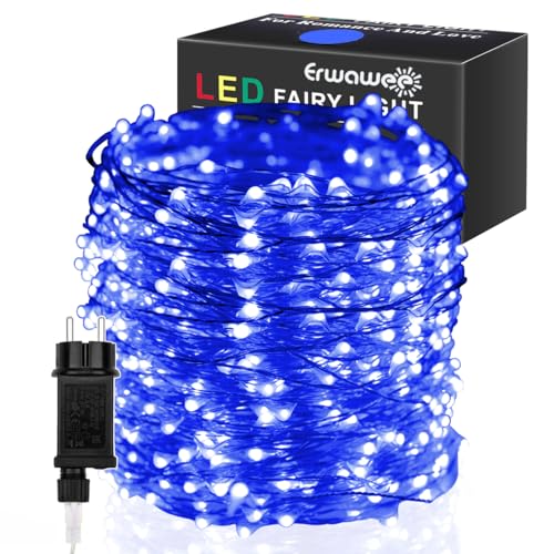 LED Lichterkette 100M 1000 LED, Kupferdraht Blau Halloween Weihnachts Beleuchtung Wasserdicht mit 8 Modi Außen Dekoration für Zimmer, Innen, Weihnachten, Bäume, Garten, Party, Hochzeit, Urlaub Deko von Erwawee