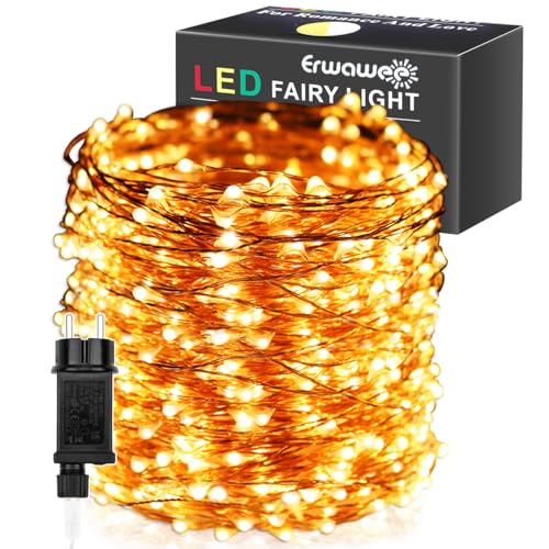 LED Lichterkette 100M 1000 LEDs Kupferdraht, Weihnachts Beleuchtung Wasserdicht mit 8 Modi Außen Innen Lichter Draußen Dekoration für Zimmer, Weihnachten, Bäume, Garten, Party, Hochzeit Deko, Warmweiß von Erwawee