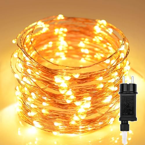 LED Lichterkette 20m 200 LEDs, Außen Weihnachts Kupferdraht Warmweiß Beleuchtung led Innen draußen dekoration wasserdicht mit 8 Modi für Zimmer, Weihnachten, Bäume, Garten, Party, Hochzeit, DIY Deko von Erwawee