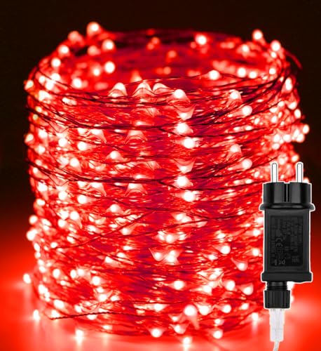 LED Lichterkette Außen Kupferdraht 50m 500 LED Beleuchtung mit stecker 8 Modi Draußen Innen Dekoration Wasserdicht für Valentinstag,Weihnachten,Bäume, Garten,Party,Hochzeit,Urlaub,Halloween, Rot von Erwawee