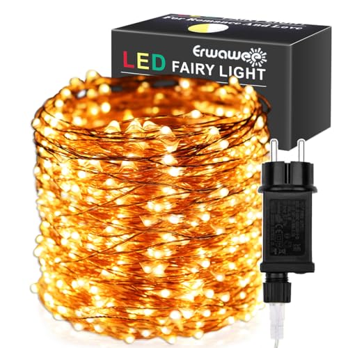 LED Lichterkette Kupferdraht,100M 1000 LED Weihnachts Beleuchtung mit Stecker 8 Modi Außen Wasserdicht Lichter Dekoration für Innen,Draußen,Weihnachten,Bäume, Garten,Party,Weihnachtsbaum Deko,Warmweiß von Erwawee