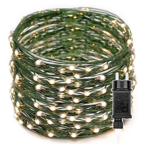 Lichterkette Außen 100m 1000 LEDs Kupferdraht grün Beleuchtung led Lichter mit stecker 8 Modi Aussen Innen Dekoration Wasserdicht für Garten, Party, Weihnachten, Bäume, Hochzeit, Urlaub Deko, Warmweiß von Erwawee