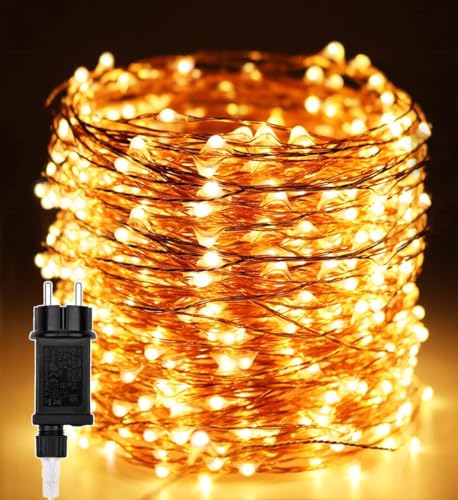 Weihnachts Außen LED Lichterkette Kupferdraht, 50M 500 LED Beleuchtung Innen Dekorationen Wasserdicht Lichter 8 Modi für Weihnachtsbaum, Weihnachten, Garten, Party, Hochzeit,Urlaub DIY Deko, Warmweiß von Erwawee