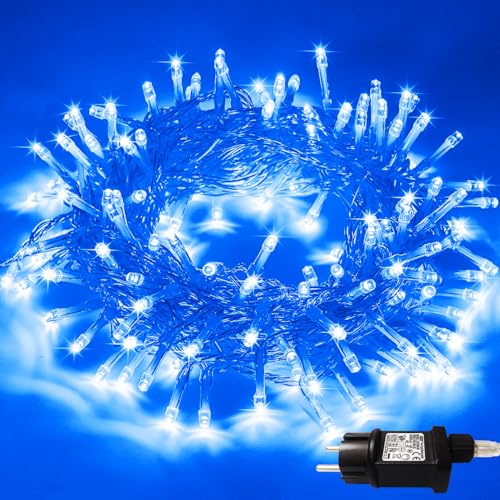 LED Lichterkette Außen, 13M 100 LEDs mit Stecker 8 Modi Wasserdicht Beleuchtung Draußen Innen Weihnachtsbaum LED Lichterketten Dekorationen für Weihnachten,Halloween,Bäume,Garten,Party Deko, Blau von Erwawee